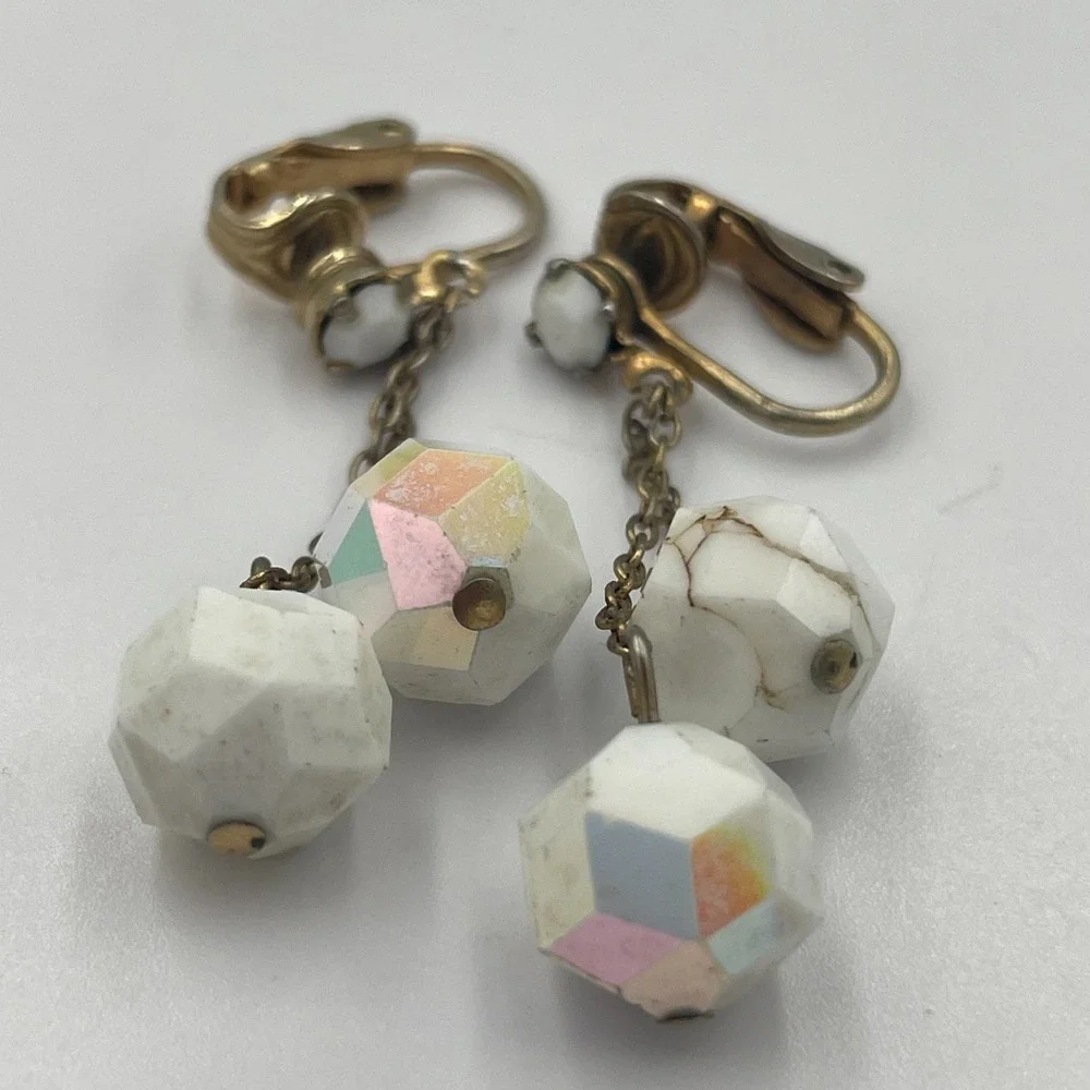 Vintage Estate Clip-On Earring Lot Mixed Style Dangle Faux Pearl Heart 3 Pairs